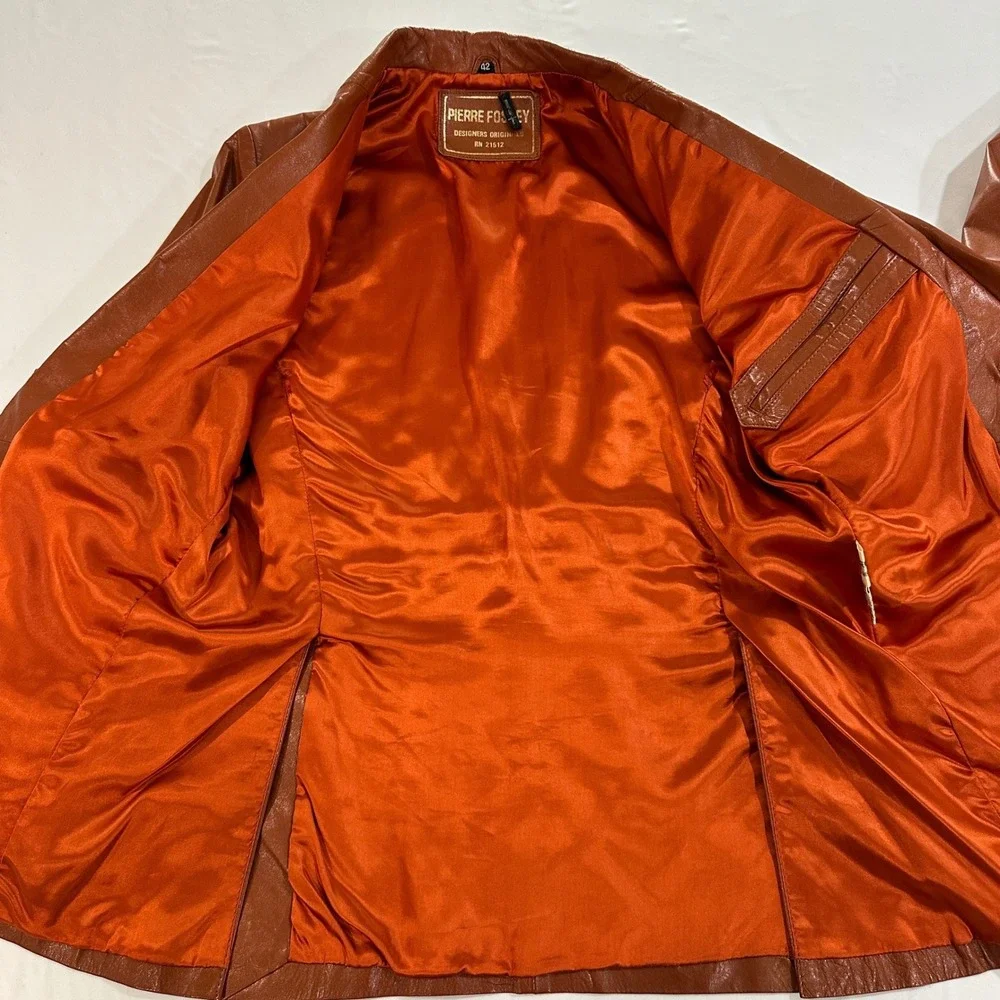 Pierre Fossey Designers Originals Genuine Leather Blazer 42 Brown Vintage Jacket